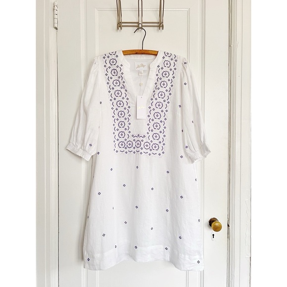 Lilly Pulitzer • Mialeigh Linen Dress in Water Hyacinth white folk embroidery - Picture 2 of 15